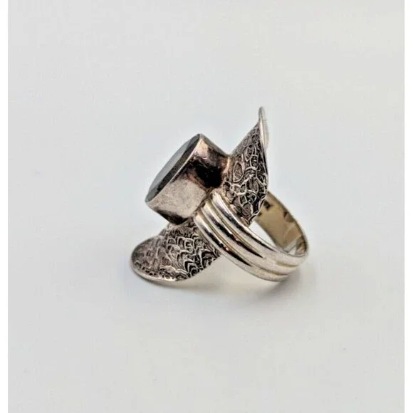 PTI India Sterling Silver 925 Labradorite Saddle Style Cocktail Ring Sz 7